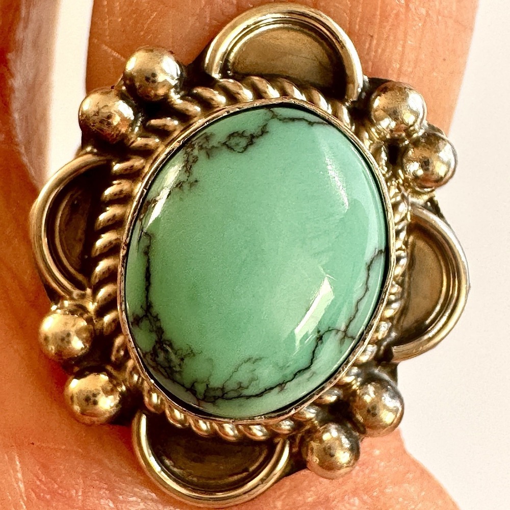 Navajo Turquoise‎ Flower Ring Sz 6 Signed Priscilla Smith Native Amer Sterling